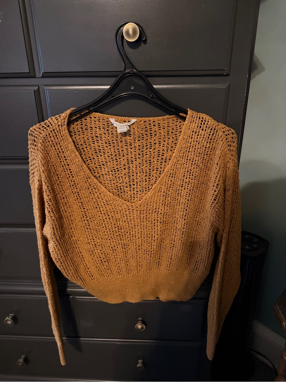 Billabong Open-Knit V-Neck Sweater in Camel Brown